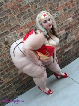 Horny blonde fat girl in cosplay