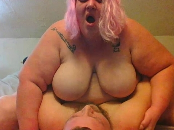 Blonde fat woman and a lucky guy